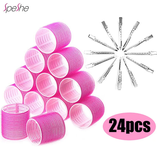 24 pcs Self Grip Hair Rollers with Clips Heatless